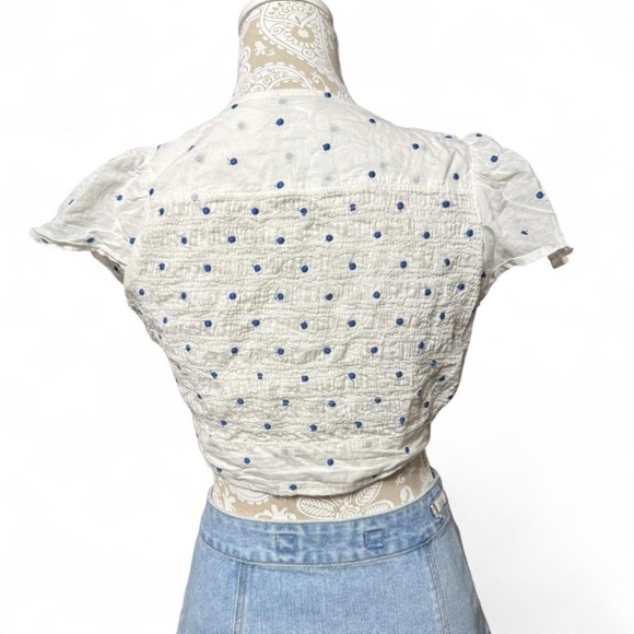 American Eagle White Polka Dot Tie Front Crop Top Women's Medium Y2K Festival - Picture 4 of 6